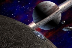 Oktober 3430 alter Zeitrechnung:

Ein schwarzer Ellipsoidraumer mit Magnetfeldantrieb ist Richtung Saturn unterwegs. 
(C) Raimund Peter